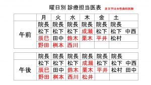 2019年4月曜日別担当医表12